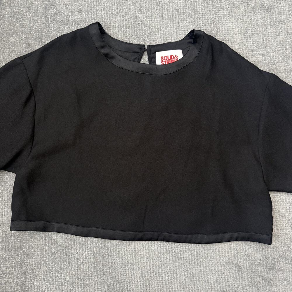 Solid & Striped Shirt Womens Small Black Short Sleeve Crop Top Satin Trim - Picture 2 of 6